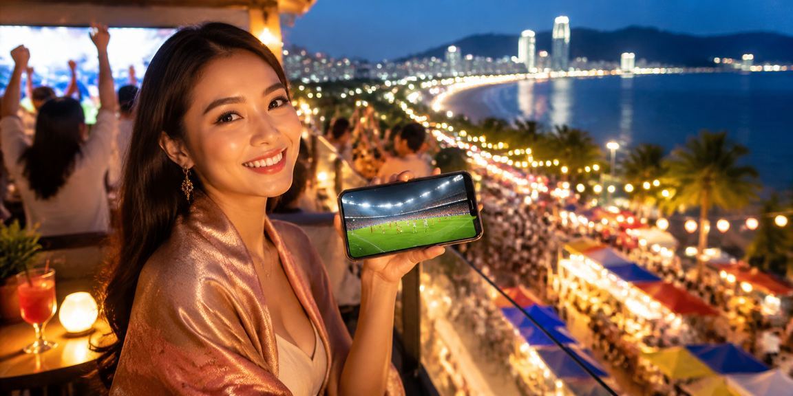 Thiết bị di động hiển thị giải trí casino tại chợ đêm Đà Nẵng