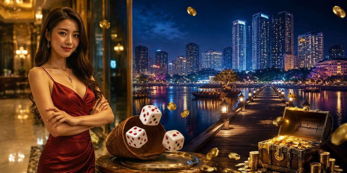 Bối cảnh Hà Nội với xúc xắc tài xỉu và người mẫu Việt Nam