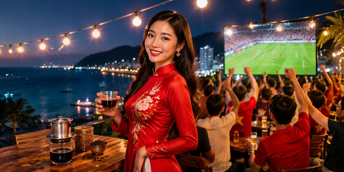 Khung cảnh Phú Quốc với chủ đề ưu đãi nạp tiền và áo dài Việt Nam